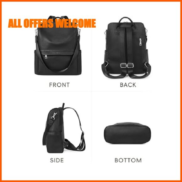 Large PU Leather Anti-Theft Backpack Purse for Women, Travel & Work Bag